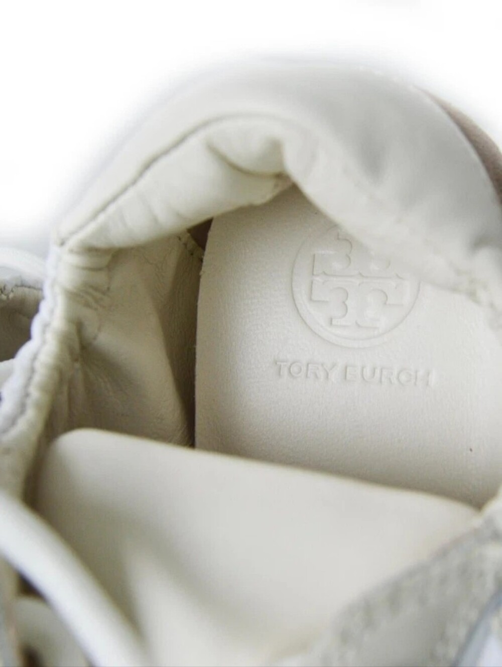 BURCH TORY SNEAKER NYLON/LEATHER/SUEDE T LOGO IVORY/TAN/SZ US 8.5 - Picture 11 of 13